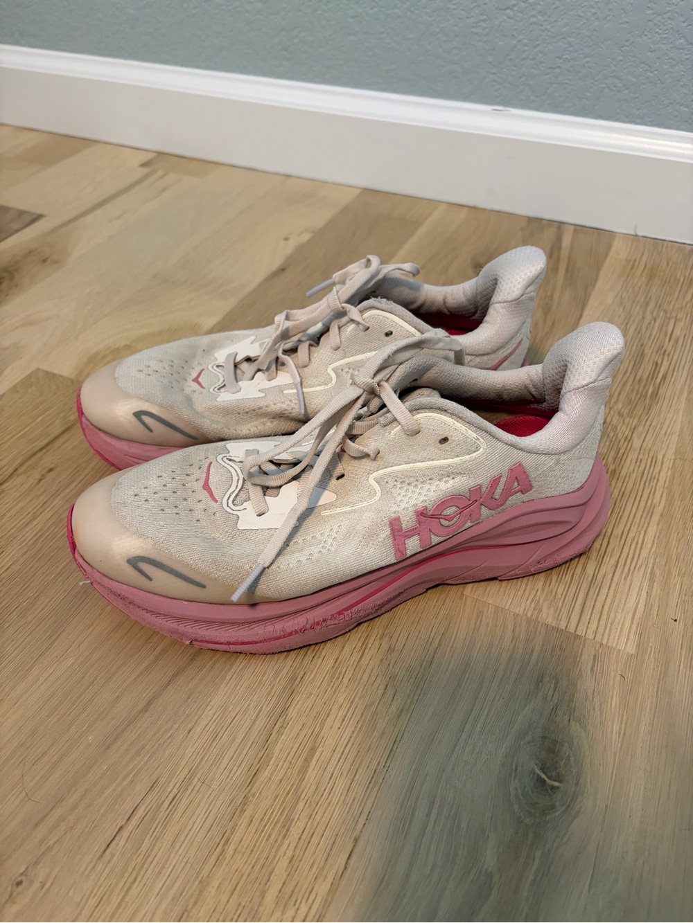 Hoka Big Kids White and Pink Athletic Shoes
